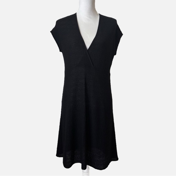 Eileen Fisher Wool Midi Dress Textured Knit Wrap V-Neck Small - Picture 2 of 12